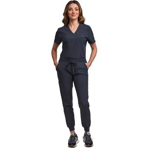 Women's Tuck-In Top/Jogger Scrub Set Medical Nursing Top and Pant Medical Suit ,Gray ,Size L