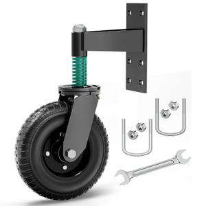Heavy Duty Gate Wheel, 8 Inch Fence Wheels with Suspension for Wooden and Metal Tube Gate, Supports 700 lbs, Spring-Loaded 360 Degree Rotation - Black