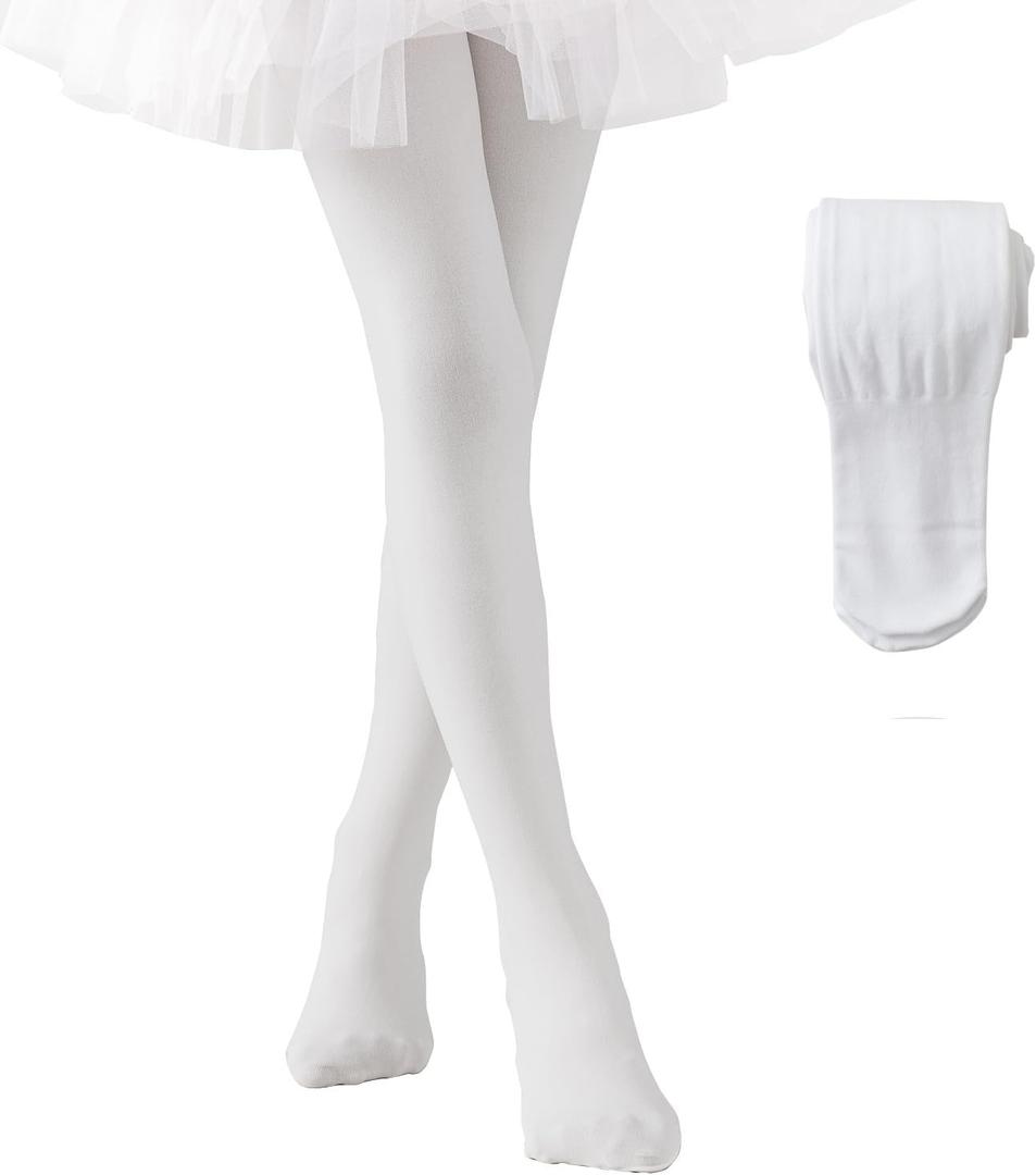 EPEIUS Fleece Lined Tights for Girls,Winter Warm Leggings Toddler Thick Thermal Dance Tights 900D Black Nude Ballet Pink (3-5T, White 1-pack)