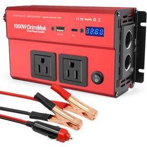 DrimMek 1000 Watt Power Inverters 12v to 110v for Vehicles - with Dual AC Outlets, 1000w Inverter with 3.0A USB and Type-C, 12v Inverter Сar Cigarette Lighter Battery for/Truck/RV/Emergency