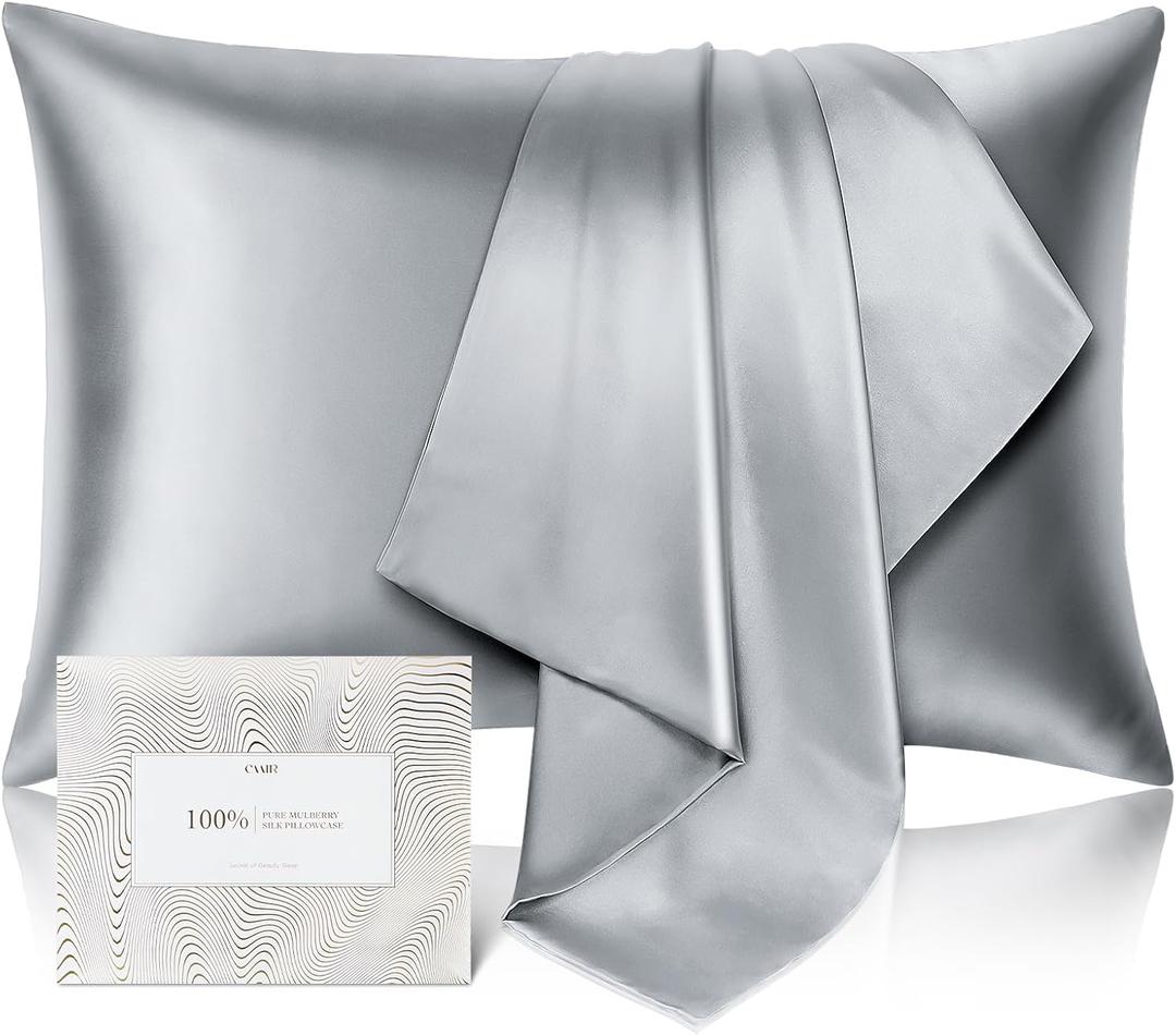 100% Pure Mulberry Silk Pillowcase for Hair and Skin - Allergen Resistant Dual Sides,600 Thread Count Silk Bed Pillow Cases with Hidden Zipper,1pc,King Size,Medium Grey
