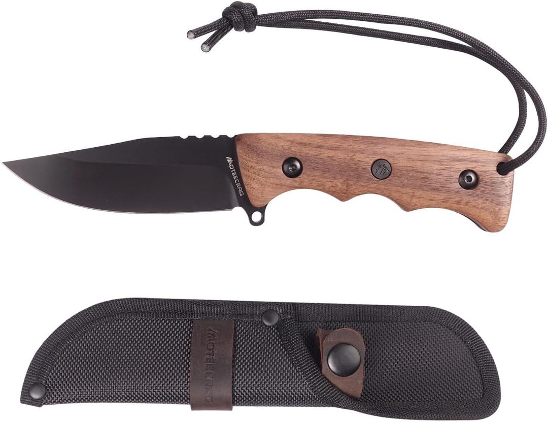 Fixed blade knife with Clip on Wood handle Full tang Short knife with sheath for men EDC Outdoor Camping Bushcraft Hiking Gift (7.87 inches)