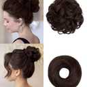 2PCS Messy Bun Hair Piece-Large Wavy Curly & Donut Updo Hair Pieces Set, Scrunchies Synthetic Chignon Ponytail Extensions Thick Updo for Women(Brown)