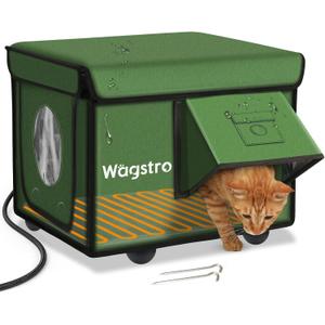 Heated Cat House for Outside, Waterproof Awning & Escape Door Heated Cat Houses for Indoor/Outdoor Cats in Winter, Elevated & Insulated Outdoor Cat Shelter for Feral Cat(Green, 16.5"x12.6"x12.6")