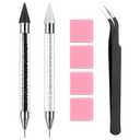 2 Pack Rhinestone Picker Tool Dotting Pen with Tweezer, Wax Pencil for Rhinestones, Gem Picker Pen Diamond Jewel Applicator, Rhinestone Tools Kit for Bedazzling DIY Nail Art