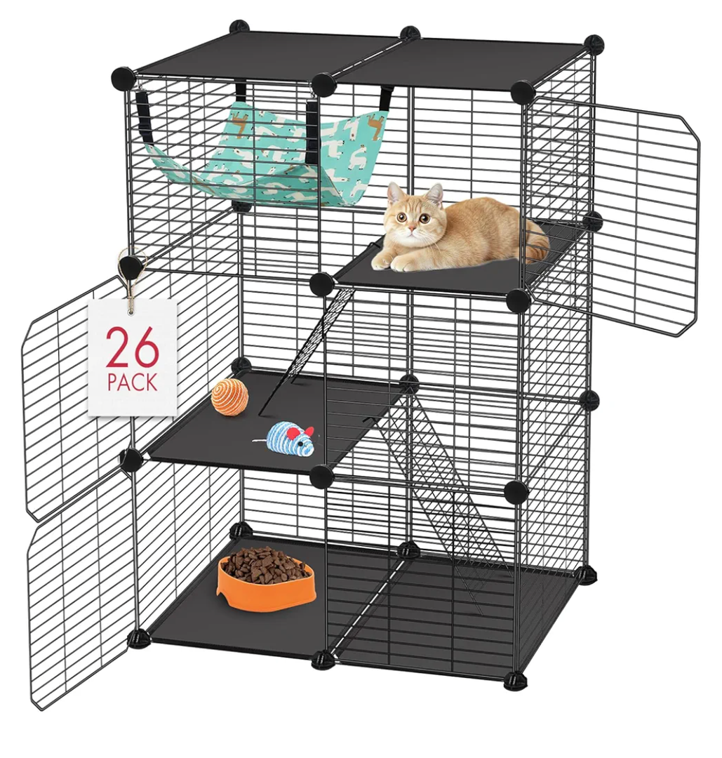 VISCOO Cat Cage, 3Tier DIY Catio Cat Enclosures, 24" x 16" x 36" Cat Playpen Indoor & Outdoor with Hammock, Detachable Metal Wire Kennel Cats Crate, 2x1x3 Exercise Place for 12 Cats/Kitten