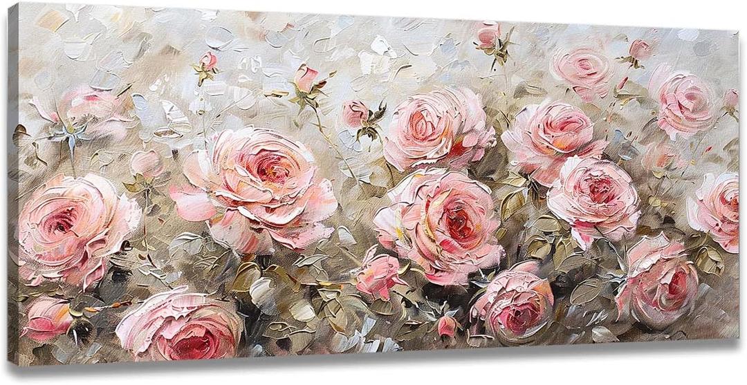 ChaudArt Flowers Pictures Wall Decor Rose Wall Art Pink Floral Canvas Textured Painting Abstract Prints Artwork Framed for Bathroom Living Room Bedroom Kitchen Office Home Decor
