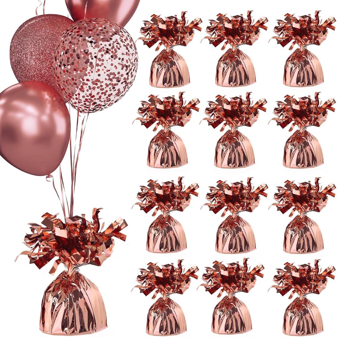 UNIQOOO 12Pcs Metallic Rose Gold Heavy Solid Balloon Weights Pack Holder, Table Centerpiece DIY Dcor For Christmas Thanksgiving Birthday Party Favors, Wedding Baby Shower, Large 5 OZ 140 G. 5.5 Inch