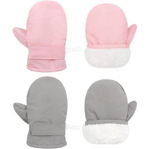 Sarfel 2 Pairs Toddler Gloves Waterproof Toddler Winter Mittens for Kids Snow Gloves Warm Baby Winter Mittens for Boys Girls (6 Months-24 Months, Pink & Grey)