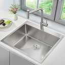 25 x 22 Inch Drop In Kitchen Sink, 18 Gauge T-304 Stainless Steel Handmade Single Bowl 1 Faucet Hole Topmount Kitchen Sink, Brushed, D25" x W22" x H9"