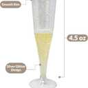 Reli. Champagne Flutes Plastic | 100 Pack | 4.5 oz - Silver Glitter | Premium Plastic Champagne Flutes | Party-Perfect for Celebrations