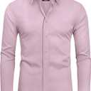 Alimens & Gentle Slim Fit Dress Shirts for Men Long Sleeve Stretch Stain Proof Wrinkle Free Button Down Shirts Formal Shirts (Medium, Light Pink)