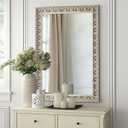 White Bathroom Mirrors for Over Sink, 36.6" x 24.8" Vintage Farmhouse Decorative White Wall Mirror with Ornate Butterfly Carvings Solid Wood Frame, for Bedroom, Living Room, Entryway