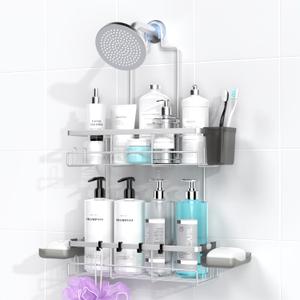 AKTECKE Shower Caddy Hanging Bathroom Organizer: Rustproof Shower Shelf for Inside Shower - No Drilling Shower Racks Over Showerhead - Bath Shelves Rack for Shampoo Soap Chrome