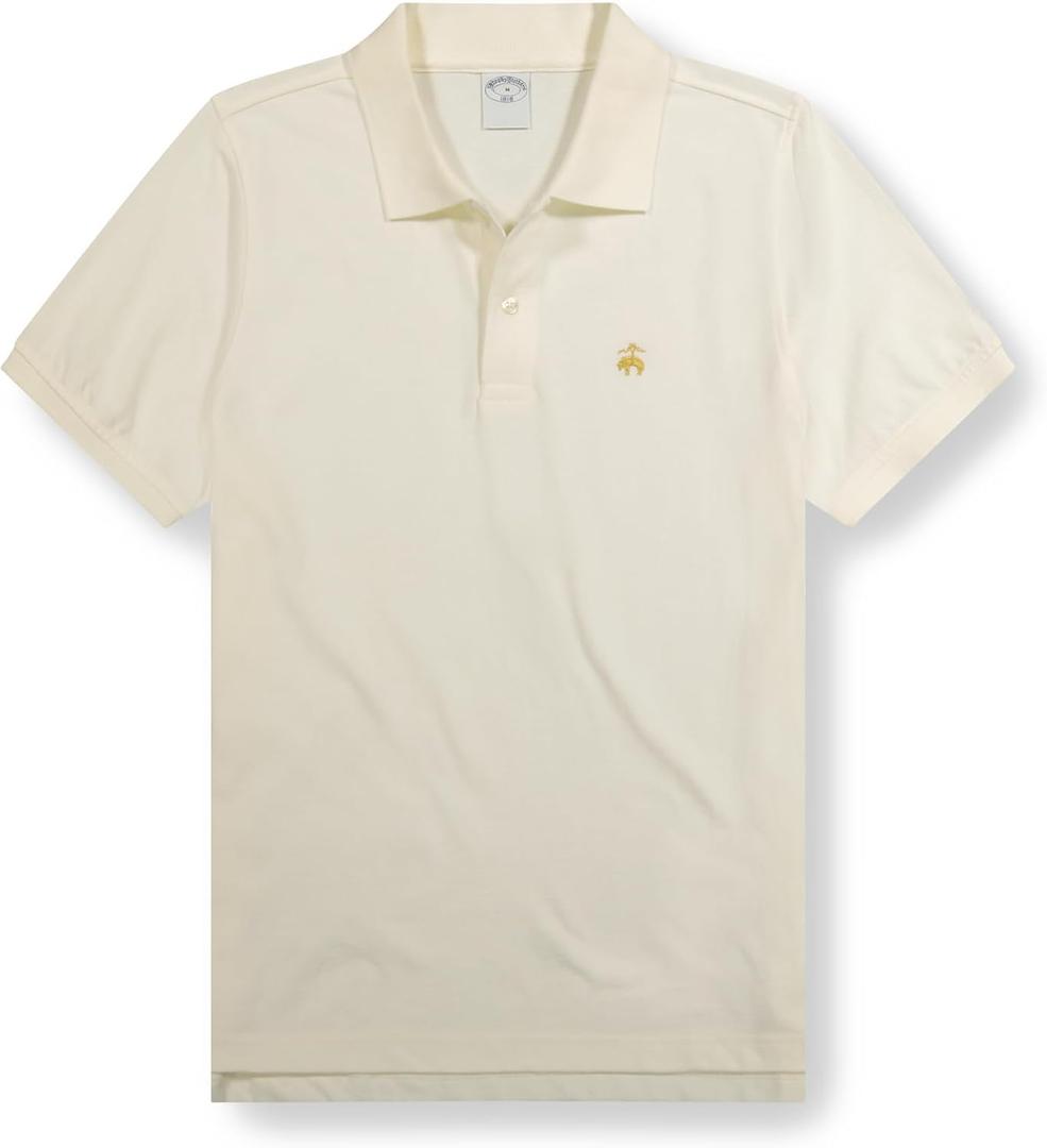 Brooks Brothers Mens Short Sleeve Cotton Pique Stretch Logo Polo Shirt (Large, White)