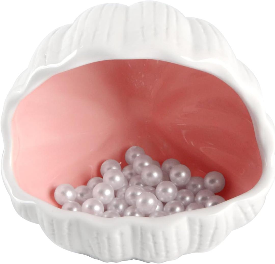 Ceramic Cave Shell Fish House - Small Animal Hideout for Hamsters, Gerbils, Chinchillas, Mice, Rats, and Syrian Hamsters - 5.1 inch(Pink + 50pcs Pearl)