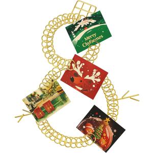 Fullhawl Christmas Card Holder Spiral Metal Wreath Xmas Wall Hanging Photo Card Holder Wire Loop Greeting Card Holder Display Picture Card Insert Wall Decor (Snowman Style)