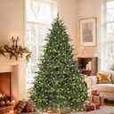 6.5ft Prelit Artificial Christmas Tree with 2368 PE PVC Tips, Premium Pre-Lit Holiday Xmas Tree with 300 UL Incandescent Lights, Metal Hinges & Foldable Base for Home Office Party, Green