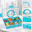 2 x Patent Design Ribbed Snackle Box Container Divided Serving Tray with Lid and Handle -Charcuterie Container Portable Storage Organizer for Candy, Fruit, Beach, Picnics1 pcs, Lake blue