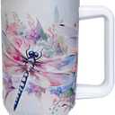 Dragonfly Tumbler With Handle and Straw,Stainless Steel Travel Mugs Cup for Friend Women,Gifts for Dragonfly Lover 40 Oz