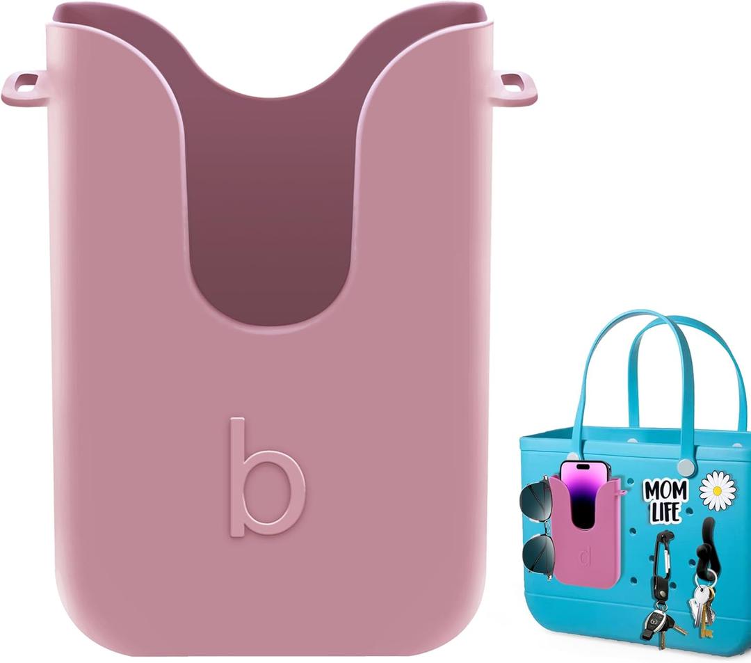 Silicone Phone Holder Compatible with Bogg Bag, Phone Case Holder Charms Accessory for All Bogg Bags and Beach Bag, Phone Holder Attachment for Beach Tote Bags, With 2Pcs Charms & 2Pcs Key Hooks (Blushing)