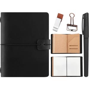 Thenshop Travelers Refillable Leather Journal Notebook Travel Diary Handmade Passport Travelers Journal for Men and Women with 3 Notebook Inserts, Pen Holder, Binder Clip(Black,Passport Size)