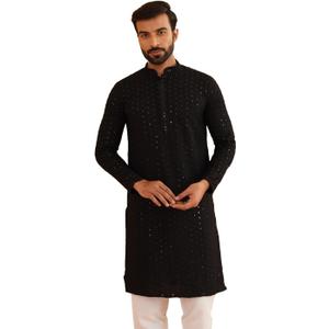 Sojanya (Since 1958 Men'S Ethnic Motifs Embroidered Sequinned Cotton Long Kurta (Black, S)