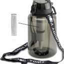40 OZ Water Filter Bottle with 3-Stage Filtration - Ideal for Survival, Camping, Hiking, Backpacking, and Emergency - Portable&Reusable Filtered Water Bottle with Strap - Black