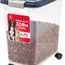IRIS USA Airtight Dog Food Storage Container, Up to 30 lbs, Attachable Wheels, for Dog Cat Bird and other Pet Food Storage Bin, Keep Fresh, Easy Mobility, BPA Free, Navy