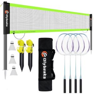 Outdoor Baminton Net Set for Backyard, Beach, Family Games with 20 * 3ft Anti-sag Net, 4 Aluminum Badminton Rackets, 3 Shuttlecocks, Carring Bag - Easy Set Up & Portable