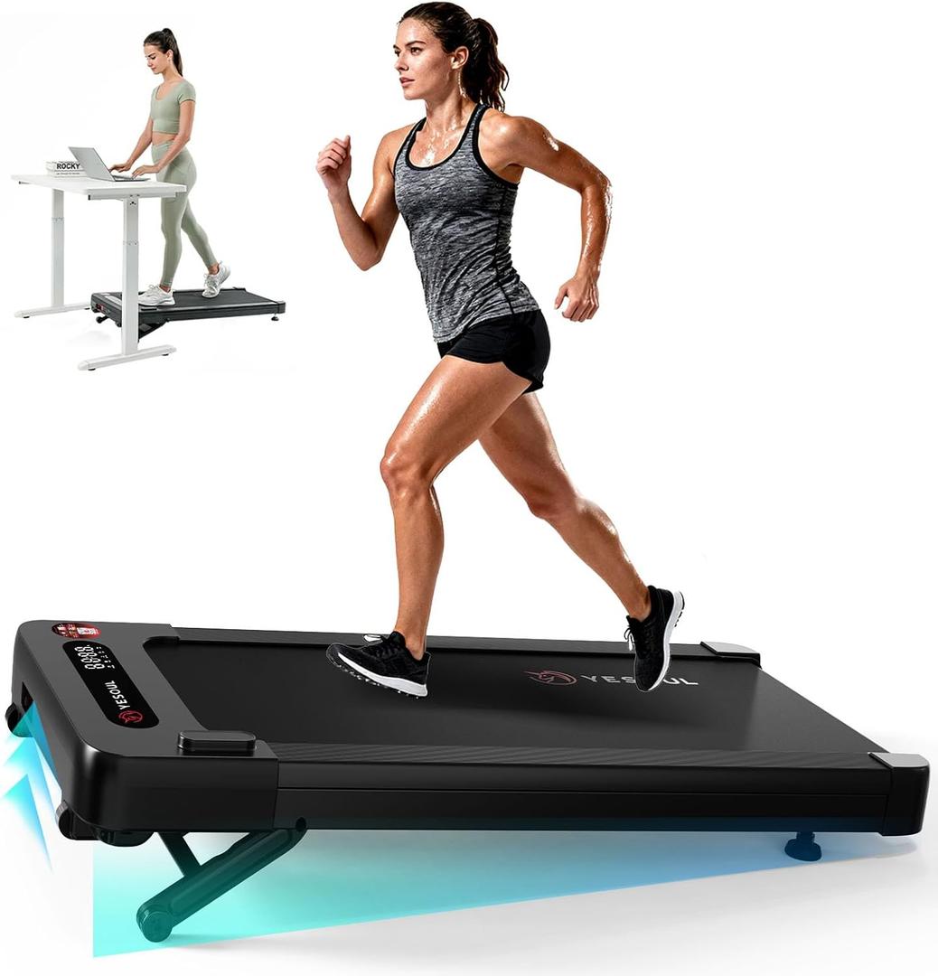 Yesoul Walking Pad Treadmill with 10% Auto Incline, Under Desk Treadmill for Home Walking, Hiking & Running, 300lbs Capacity, Smart App Scenic Routes & Live Classes, Remote & LED Display