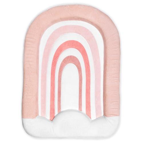 Blooming Bath Rainbow Baby Bath Mat - Sink Bathtub Cushion for Infants - Plush Minky Fabric for Newborn to 6 Months - Washer Safe Baby Essentials - Essential Newborn Bath Accessory