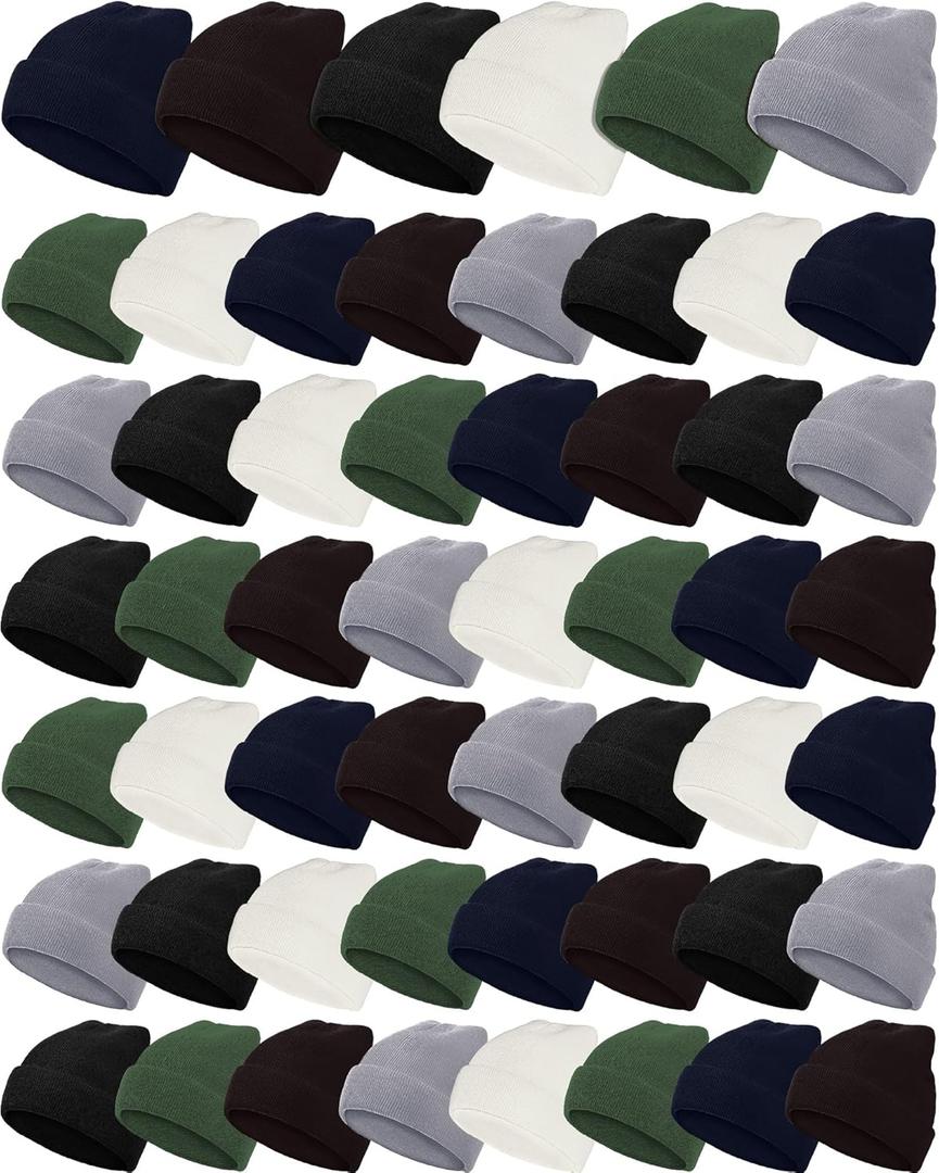 Jecery 48 Pack Kid Winter Beanies Bulk Cold Weather Child Knit Hat Cap for Outdoor School Boy Girl New Year Donations Gift(Woodland)