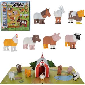 POPULAR PLAYTHINGS Magnetic Animals for Toddlers 1-3, Mini Mix or Match Animal Toys, Set of 7 Gift for Kids - Farm Animals with Pop-up Playmat