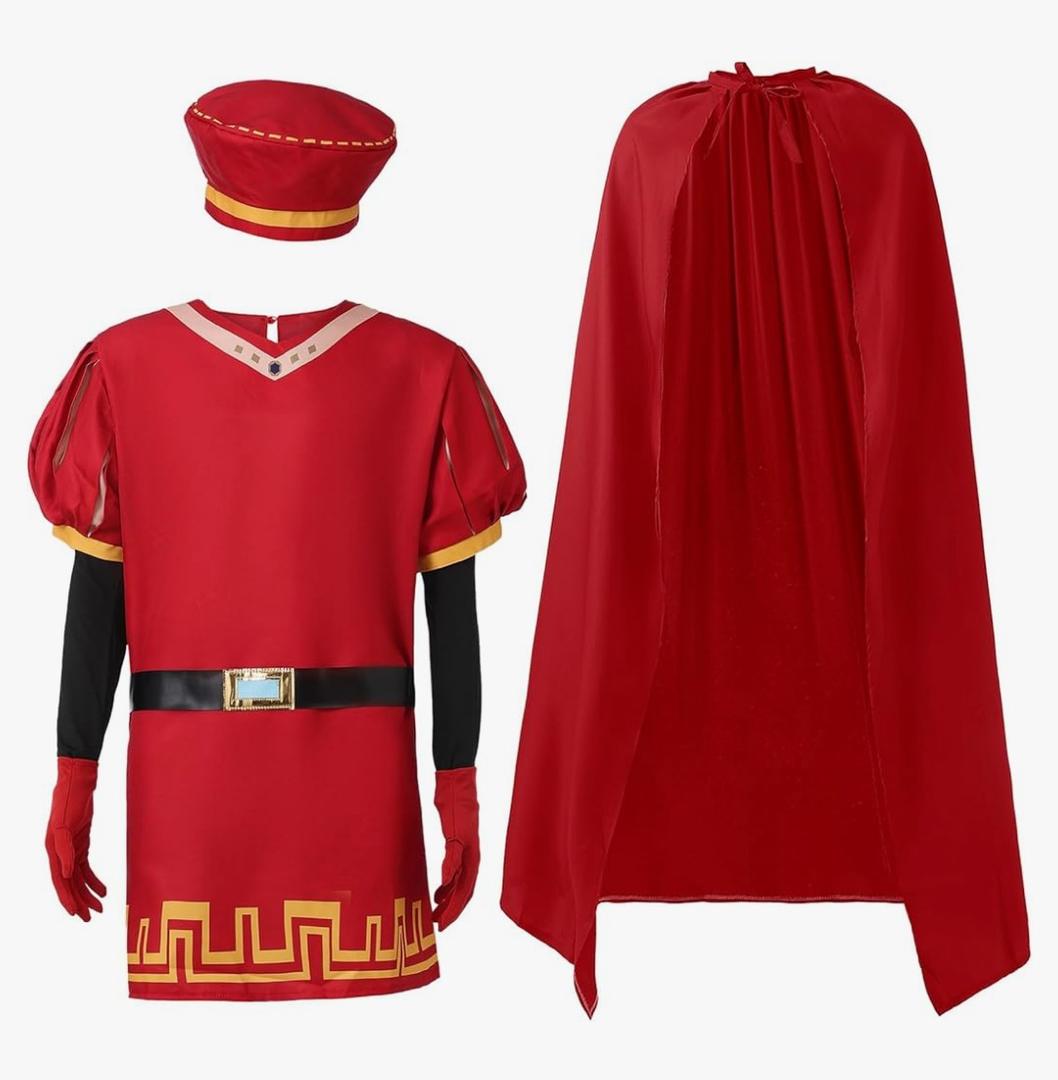 Halloween Men Costume Outfits Red Cloak Top Robe Cape Glove Belt Oversleeve Halloween Cosplay Fancy Dress, Large