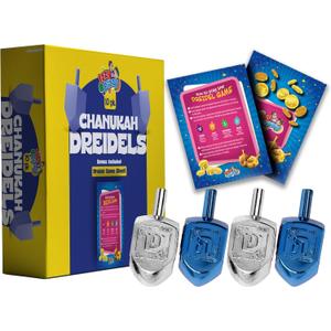2 x Izzy 'n' Dizzy Hanukkah Dreidels - Metallic Blue and Silver Dreidel - 10 Pack Medium