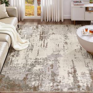 UERMEI 5x7 Area Rug Living Room Rugs - Washable Neutral Modern Abstract Soft Thin Rug Indoor Floor No Slip Rug Carpet for Bedroom Under Dining Table Home Office Decor - Brown/Grey/Beige