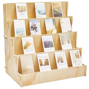 Barydat Wooden Card Display Stand Stationary Organizer Sticker Stand for Vendor Crafts Greeting Card Organizer Rack Retail Display Holder(23.23 x 14.96 x 22.44 Inch (4 Tier),Wood)
