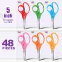 BURVAGY 48 Packs 5" Small School Student Blunt Tip Craft Kids Scissors, Stainless Steel Blades Comfort Grip 5 Inch Safety Scissors Bulk for Children Toodler Cutting Paper