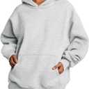 Trendy Queen Womens Oversized Hoodies Fleece Sweatshirts Sweaters Spring Outfits 2025 Pullover Fall Winter Clothes (Small, Grey)