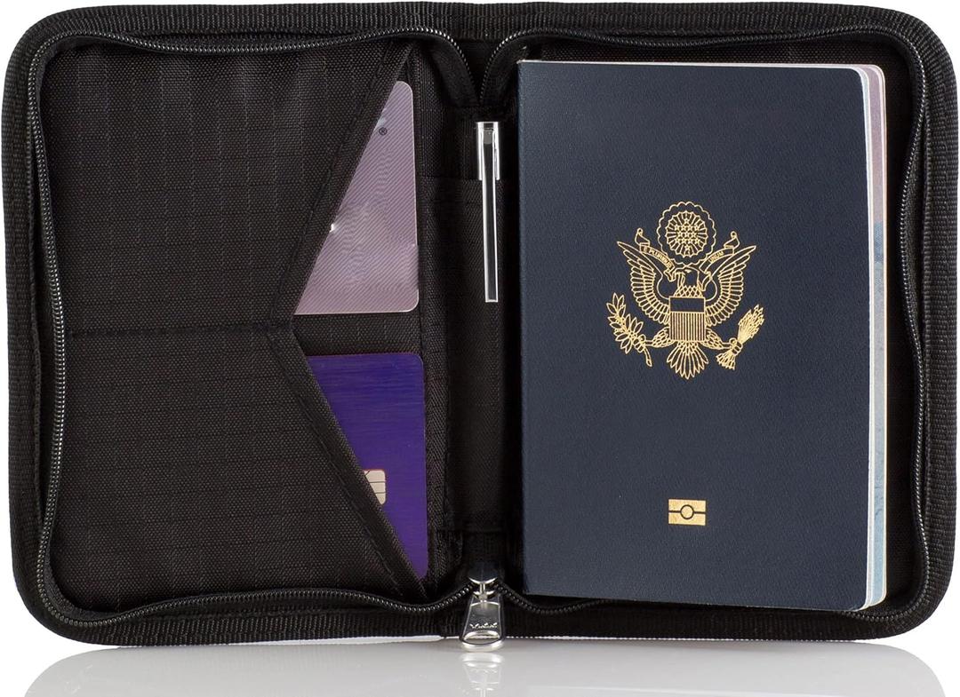 Passport Holder & Travel Wallet with RFID Blocking - Premium Document Organizer Case for Men and Women - Holds Passports, Cards, Tickets, ID, Cash - Compact Zippered Wallet - Midnight (Black)
