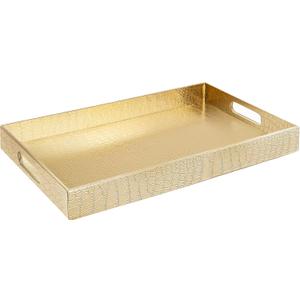 17.5"x12" Gold Glossy Crocodile Faux Leather Serving Tray Beautiful Modern Elegant Decorative Tray with Handles Ottoman Coffee Table Tray for All Occasion's