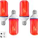 Vicstone Dusk to Dawn LED Flame Light Bulbs Outdoor, 4 Modes E26 Flickering Light Bulbs with Upside Down Effect, Fire Bulb for Halloween Christmas Patio Porch Party Home Indoor Decorations - 4 Red
