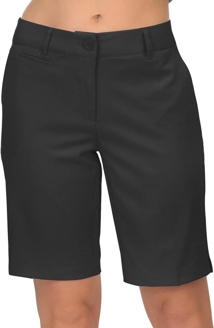 Lesmart Womens Golf Shorts Lightweight Stretch Relaxed Fit Knee Length Ladies Bermuda Shorts (14, Black)