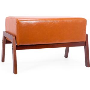 GENMOUS 24.5'' Ottoman Leather Foot Stool, Rectangle Sofa Foot Rest Ottoman, Modern Padded Seat & Wood Frame Faux Leather Step Stool for Bedroom Living Room (Yellowish-Brown)