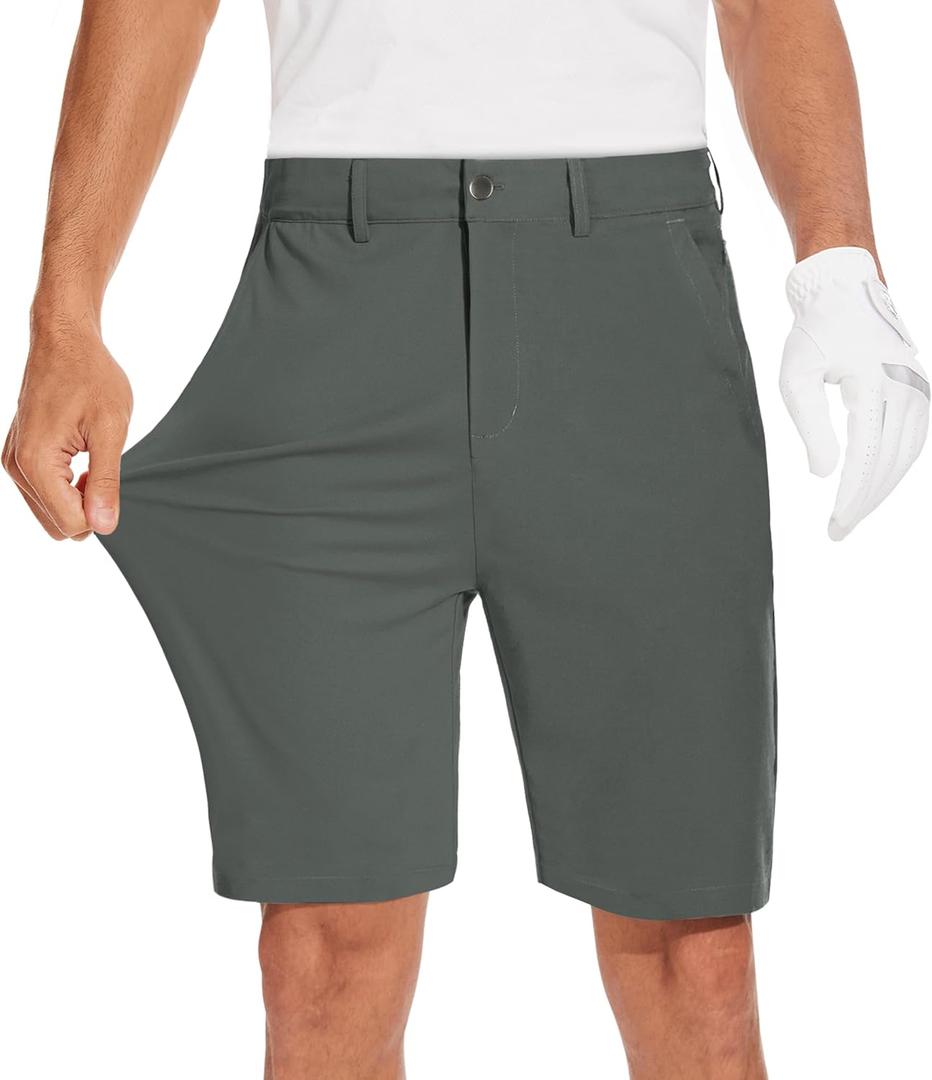 JWM Mens 7"/9" Stretch Golf Shorts - Lightweight Hybrid Casual Dress Work Flat Front Shorts with 5 Pockets Quick Dry UPF50 (36W x 9L, Gray)