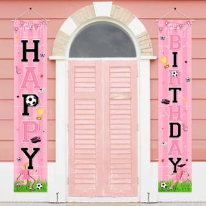 Soccer Birthday Decorations Girl Soccer Birthday Door Banner Pink Soccer Happy Birthday Banner Football Birthday Decorations Banner Sports Theme Birthday Door Banner Soccer Birthday Porch Sign