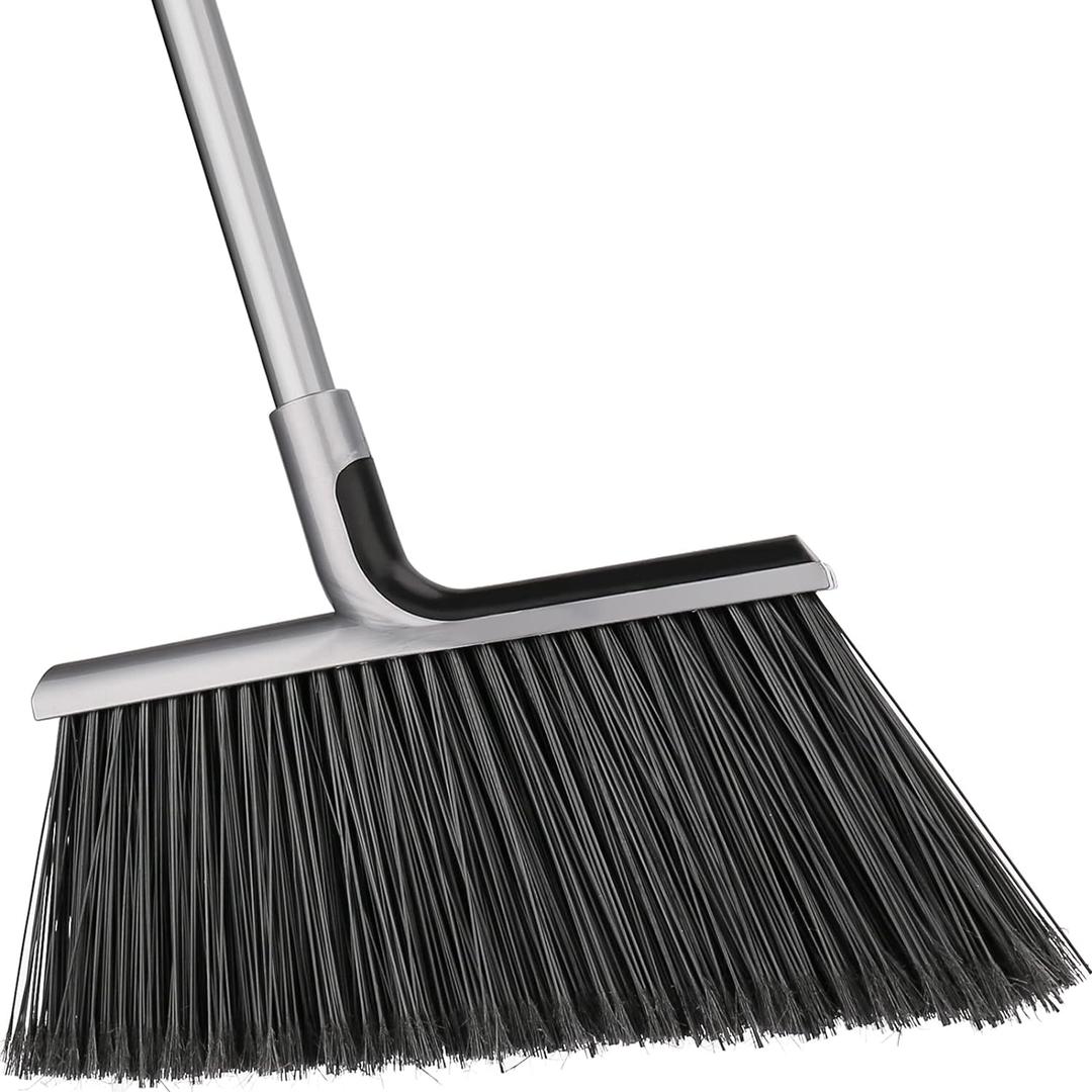 Indoor/Outdoor Broom for Floor Cleaning with 58 inch Long Handle, Angle Brooms Heavy Duty for Home Garage Kitchen Office Courtyard Lobby Lawn Concrete (Gray)