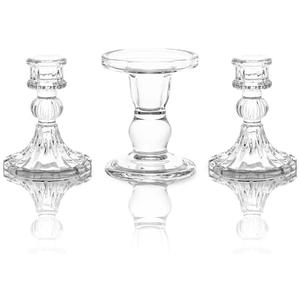 Unity Candle Holder - Glass Candle Holders for Pillar Candles Taper Candles, Glass Candlestick Holders Set of 3, Decorative Clear Glass Candlestick Holder for Wedding Table Dinning Church Centerpiece