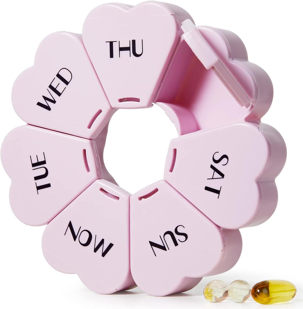 Large Weekly Pill Organizer, MOLN HYMY Cute 7 Day Pill Box, Purple Pink Daily Vitamin Organizer for Fish Oil/Medicine/Supplements (Purple Pink)